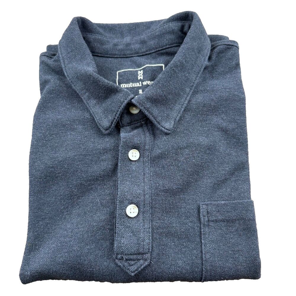 Mutual Weave Polo Shirt Men's XL Cotton Blend Blue/Gray Short Sleeve Pocket Soft